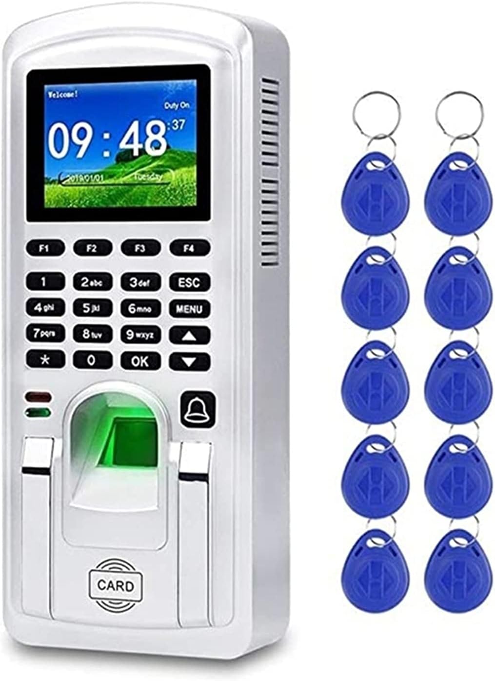 GHJKLZNMRU Time Clock Fingerprint Access Control TCP/IP Biometric Time and Attendance Punch Clock Office Electronics Products (Color : Black) (Silver)