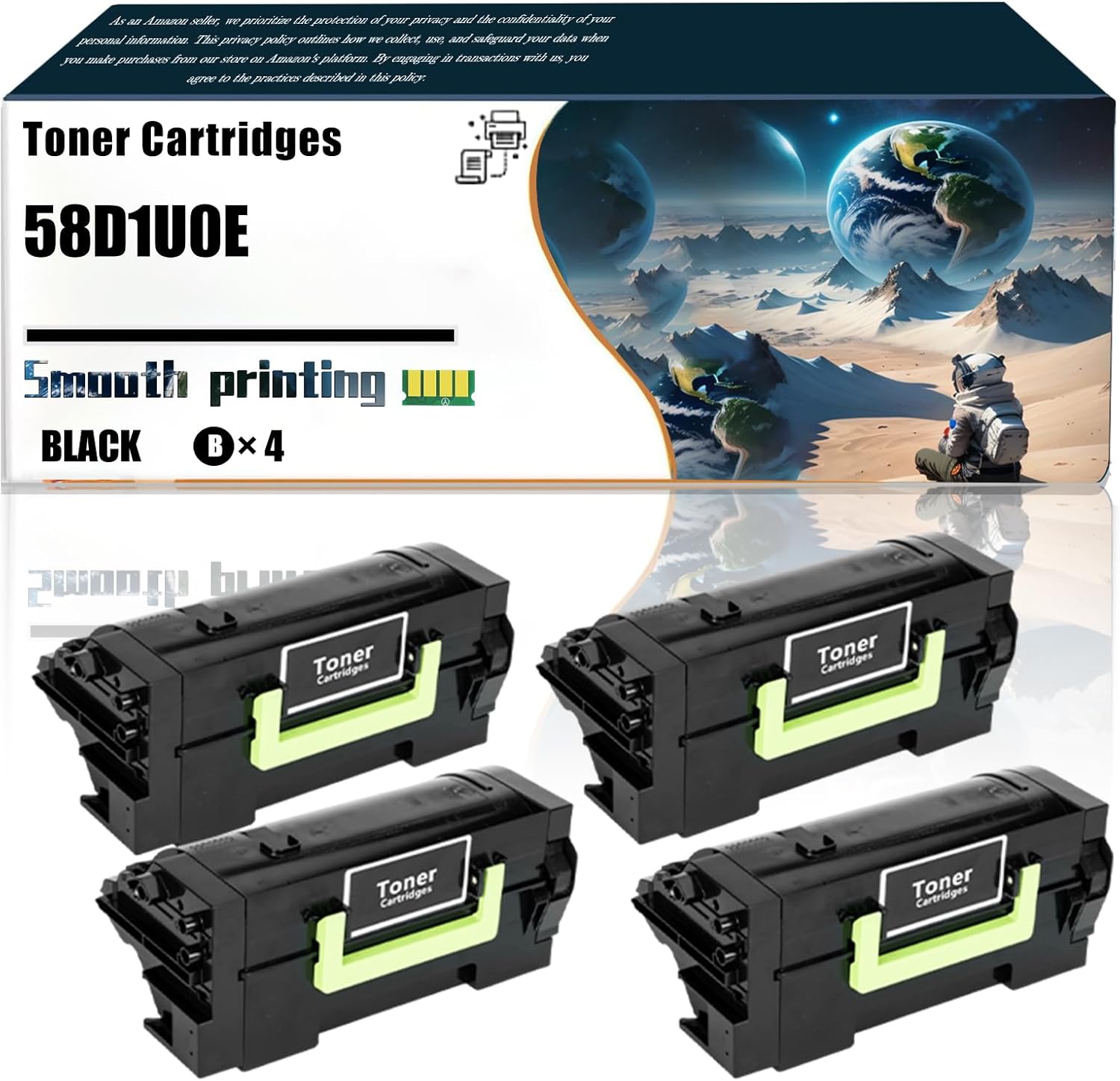 Replacement Parts Toner Cartridges 58D1U0E Compatible with Lexmark MS725 MS821 MS822 MS823 MS825 MS826 MX722 MX822 MX826 Printers, Contains Chip and Clear Printing (4 Pack Black)