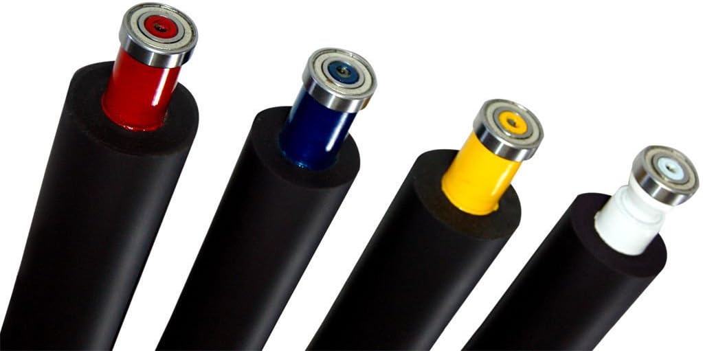 Printer's Parts & Equipment GTO46 Ink/Form Rollers Set of 4 (Blue #42.009.031F, Red #42.009.034F, White #42.009.032F, Yellow #42.009.033F) - Printing Rollers - Calculator Type: Printing