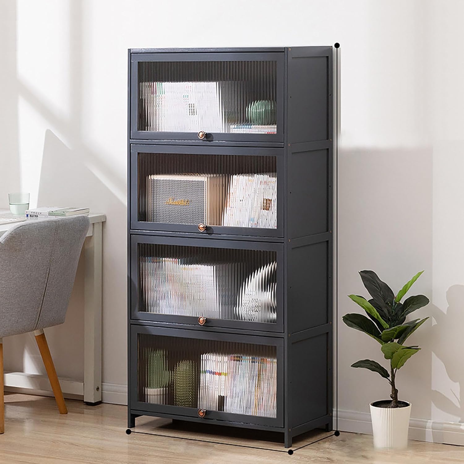 JSLJDM 4 Tiers Bookshelf,Bookcase with Doors,Industial Bookshelves and Bookcases,Bookcase,Tall Bookcase,Cube Storage Shelf,Bamboo Bookcase,Bedroom, Living Room,Home Office 80 * 32 * 140cm