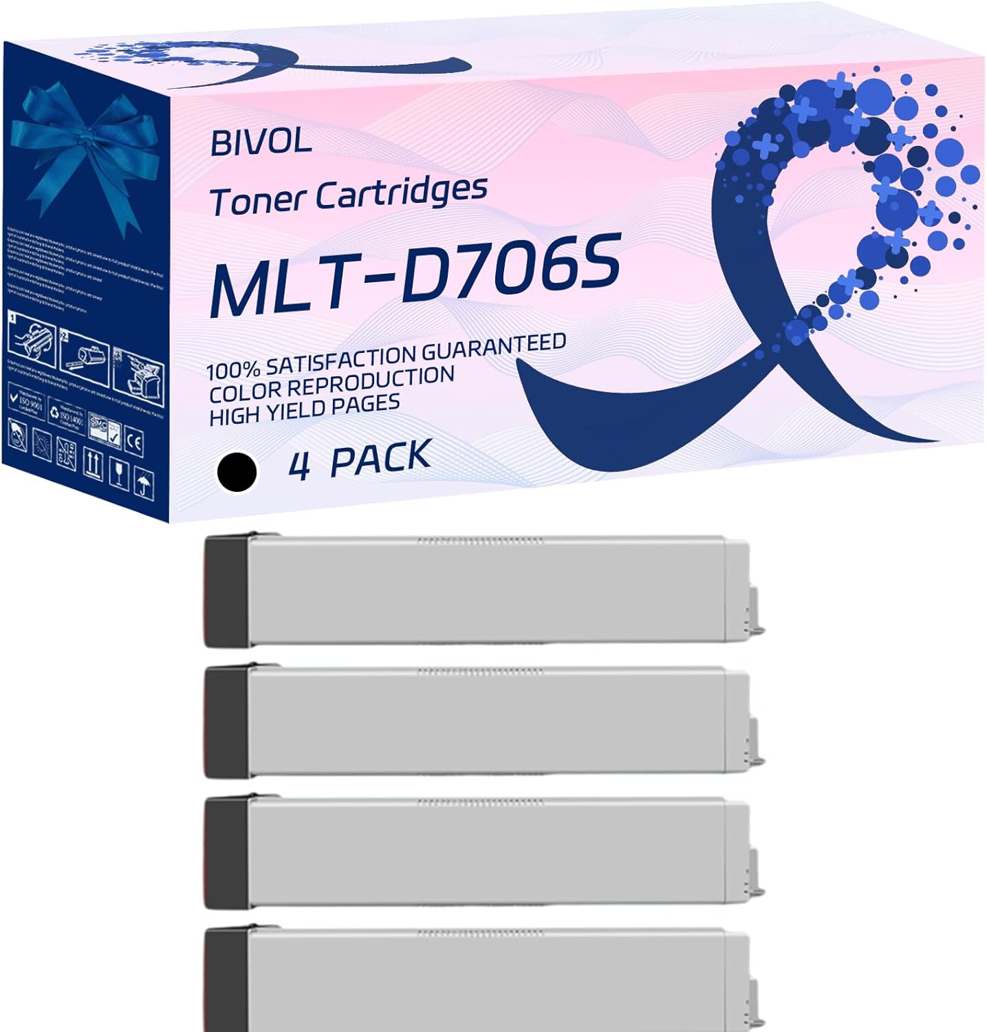 BIVOL MLT-D706S Toner Cartridges Compatible for Samsung MultiXpress K7400LX K7500LX K7600LX Printers, with Chip, High Yield 40000 Pages, Vivid Colors (4 Pack Black)