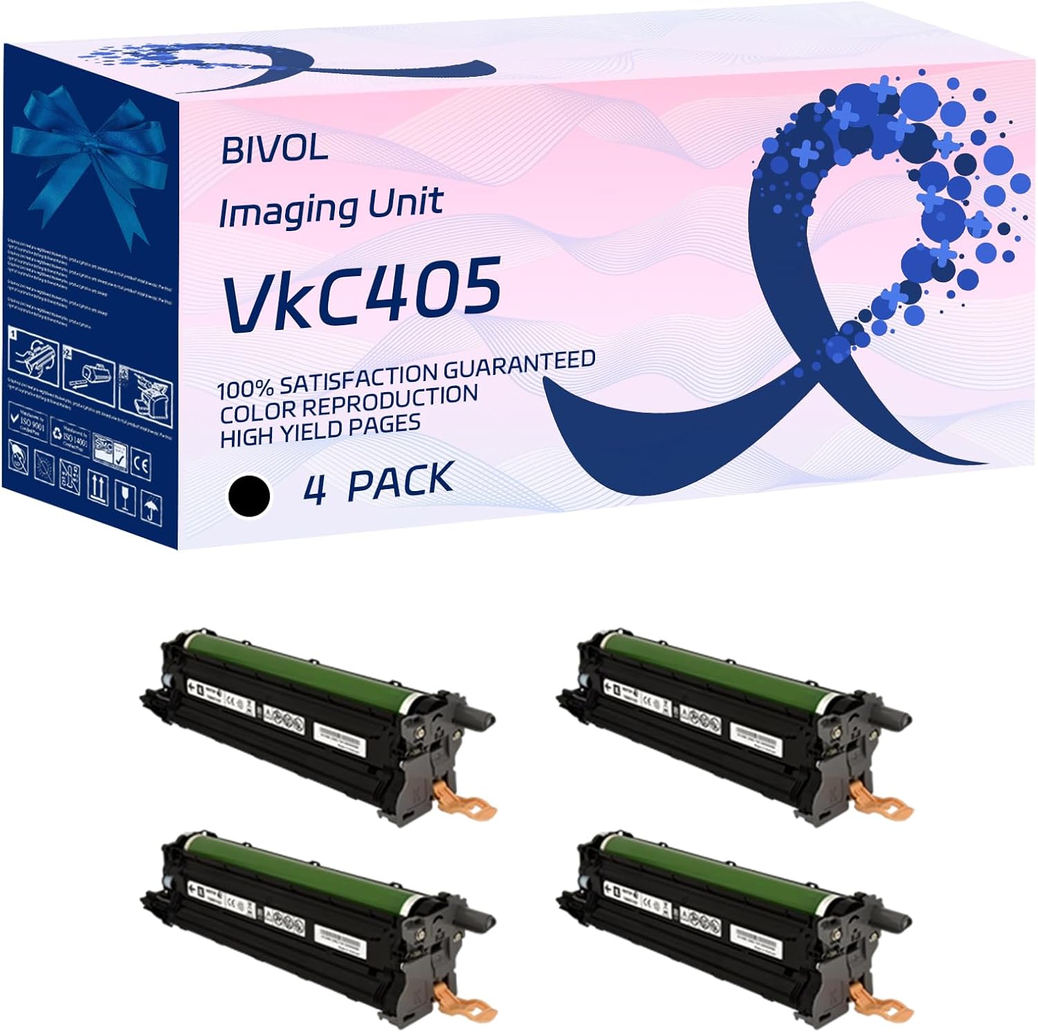 VkC405 Imaging Unit Compatible for Xerox WorkCentre 6605DN 6605N 6655 Printers, with Chip, High Yield 70000 Pages, Vivid Colors (4 Pack Black)