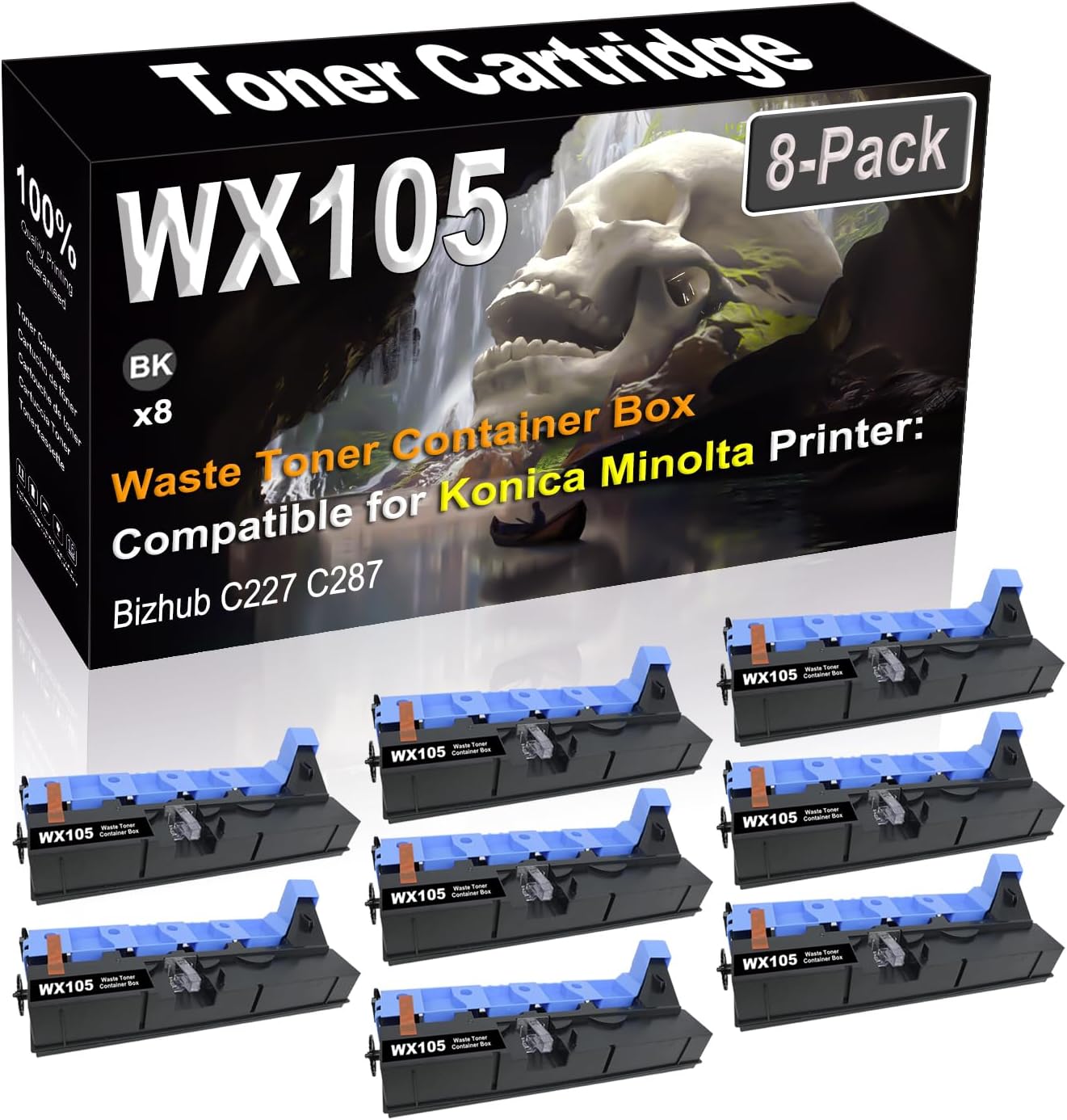 SINIYA 8-Pack (Black) Compatible High Yield WX105 WX-105 A8JJWY1 A8JJ-WY1 Waste Toner Container Box use for Konica Minolta Bizhub C227 C287 Printer