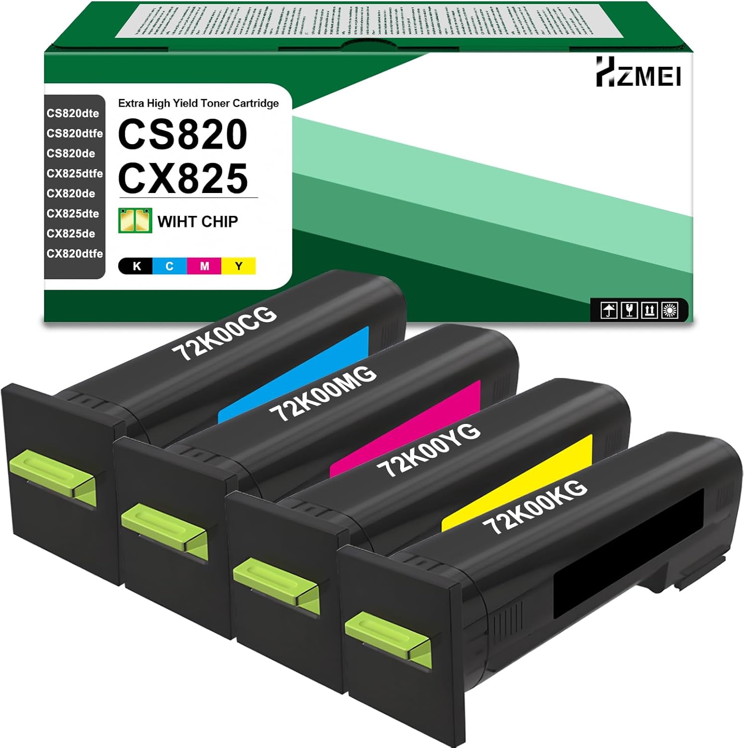 High Capacity CX825 CX820 Toner Cartridge with chip Replacement for Lexmark 72K00KG 72K00CG 72K00MG 72K00YG Compatible with Lexmark CX820 CX825 CX860 CS820 Series Printer,Black Cyan Magenta Yellow