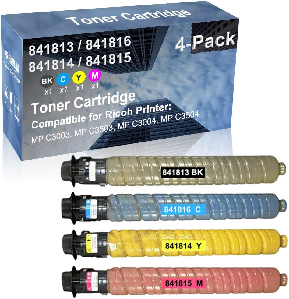 4-Pack (BK+C+Y+M) Compatible High Capacity 841813 841816 841814 841815 Toner Cartridge Used for Ricoh MP C3003, MP C3503, MP C3004, MP C3504 Printer