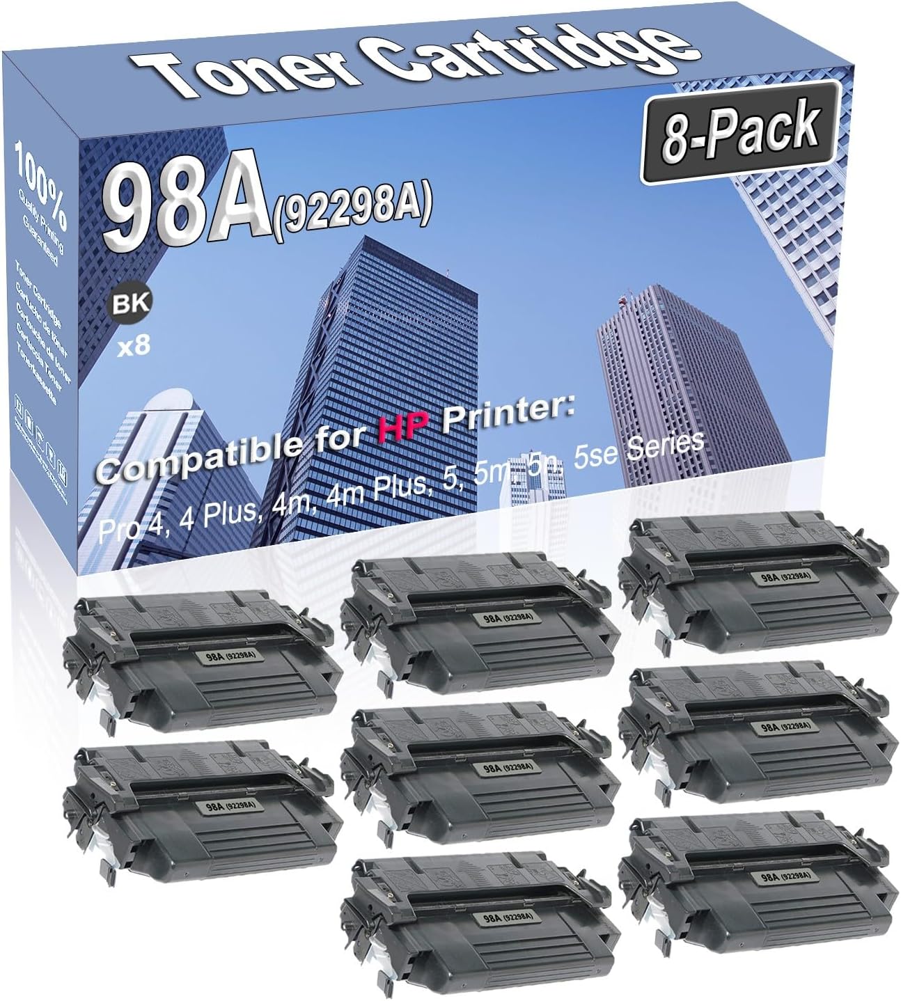 8-Pack Compatible High Capacity 98A (92298A) Printer Cartridge use for HP Pro 4 4 Plus 4m 4m Plus 5 5m 5n 5se Toner Cartridge (Black)