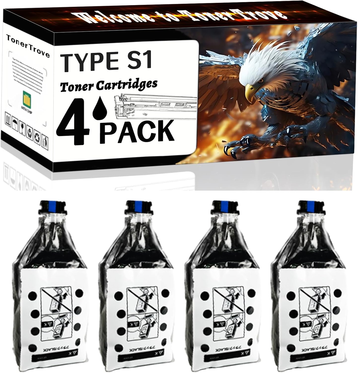 LECUU Type S1 Toner Cartridges Compatible for Ricoh Aficio 3260C 3260CMF Color 5560 Printers, Office Printing is Easy Clear Smooth (4 Pack Black)