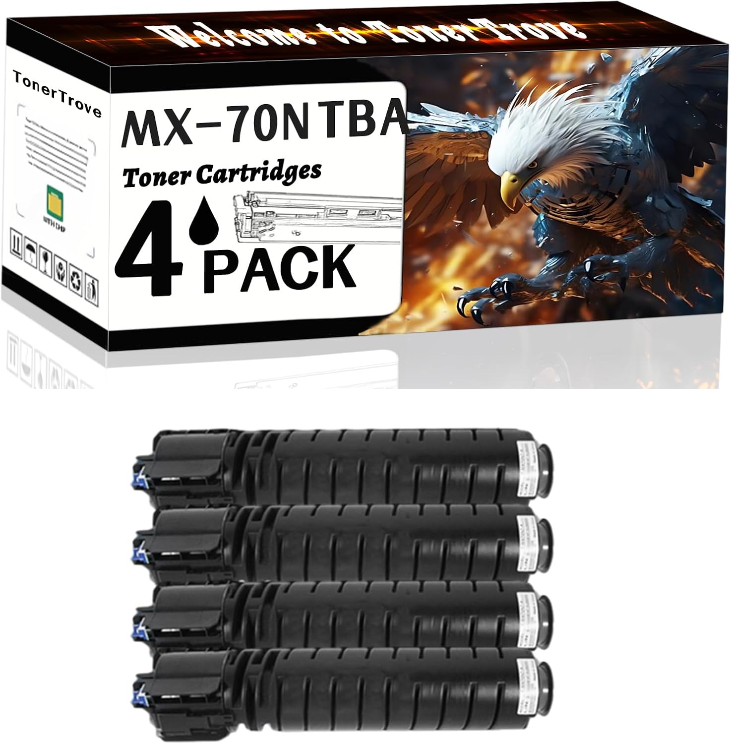 LECUU MX-70NTBA Toner Cartridges Compatible for Sharp MX-5500N MX-6200N MX-7000N Printers, Office Printing is Easy Clear Smooth (4 Pack Black)