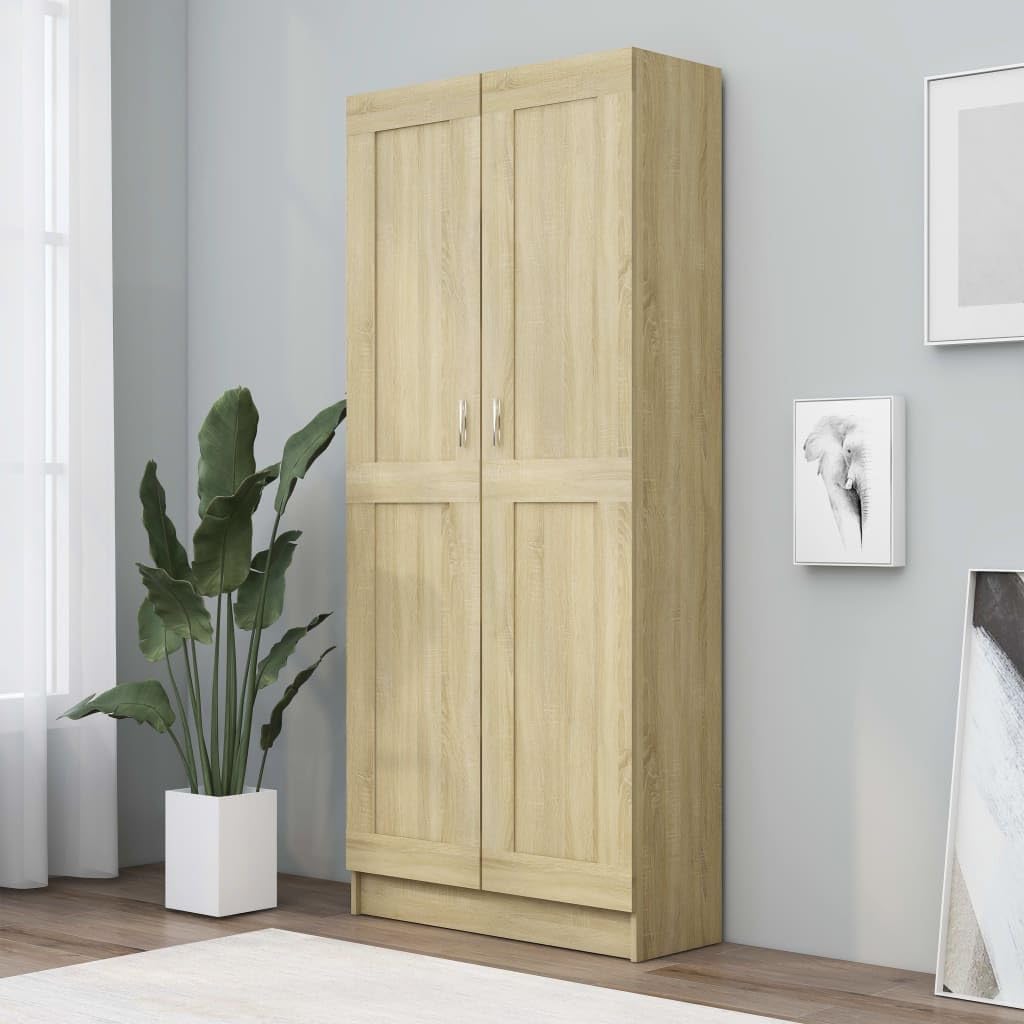 Bookshelf 5 Tier Bookshelf, Tall Cabinet Bookcase with Doors & 5 Shelves Home Office Tower Media Organizer, 185cm, Display Rack for Living Room Bedroom, Brown,Brown-5 Tier