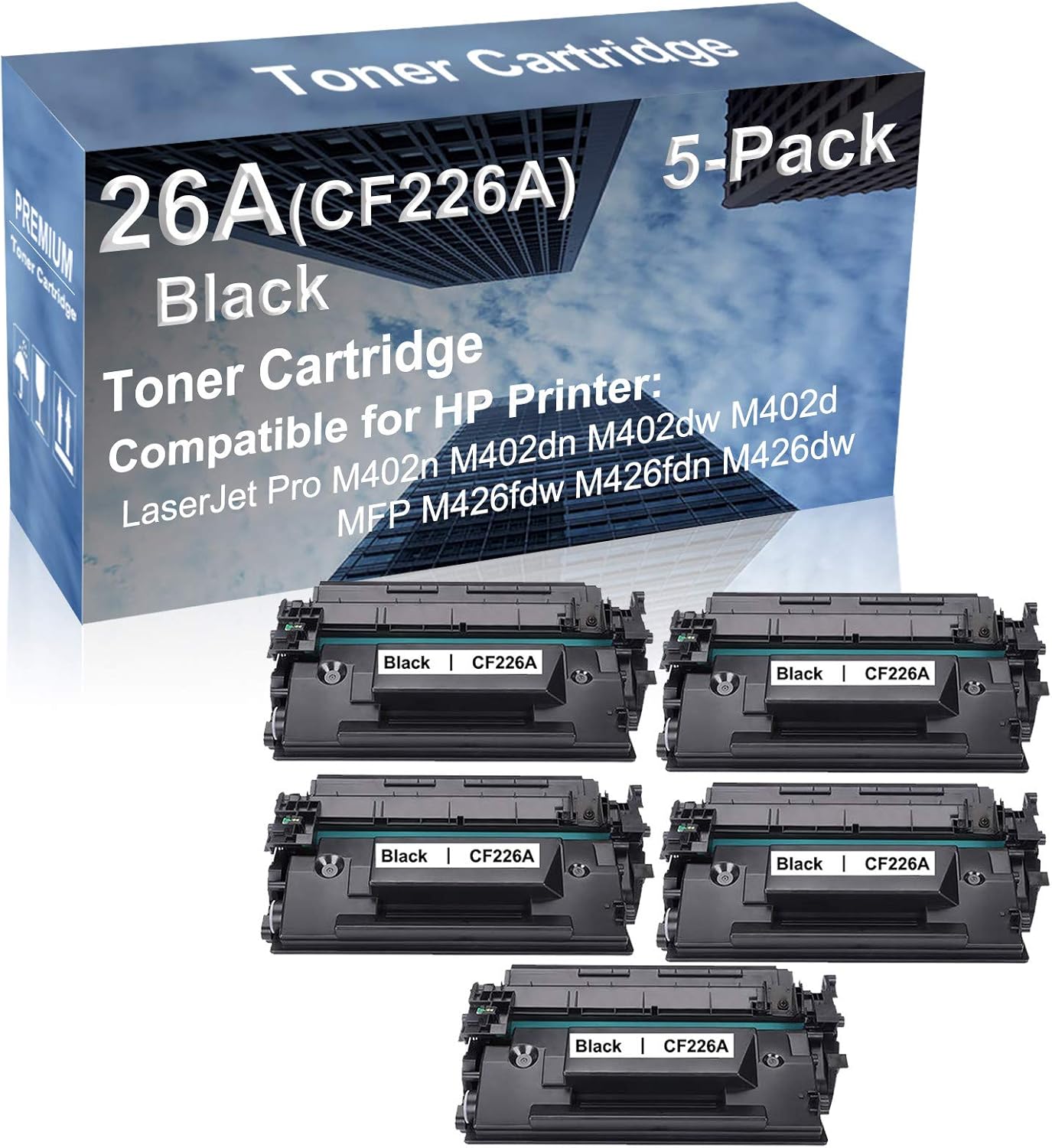 5-Pack Compatible High Yield M402dw M402d Printer Cartridge Replacement for (CF226A) 26A Toner Cartridge (Black)