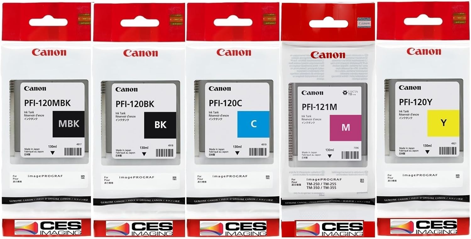Canon TM-250, TM-350, TM-355 130ml Ink Tank Set PFI-120MBK PFI-120BK PFI-120C PFI-121M PFI-120Y