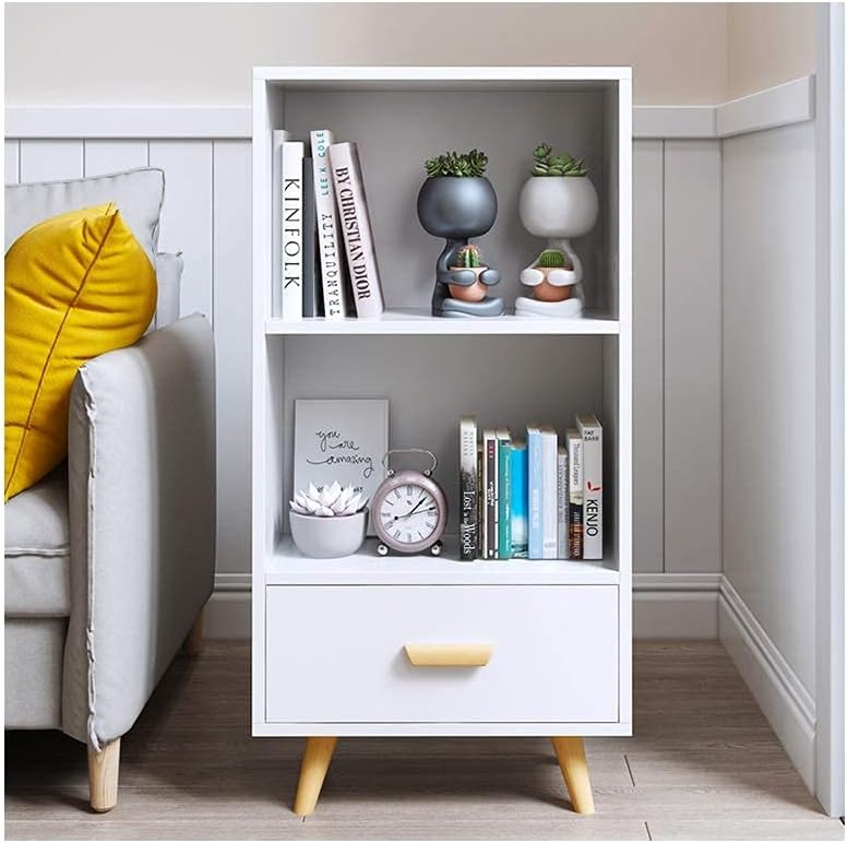 Bookshelf Wooden Bookshelf 3 Tier Bookcase with Drawer Free Standing Display Cabinet Shelf Storage Bookcase Decor Furniture for Home Office (Color : White, Size : A)