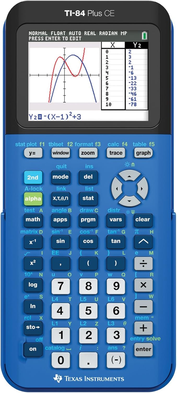 Texas Instruments 84PLCE/TBL/1L1/X TI-84 Plus CE Graphing Calculator, Bionic Blue (Renewed)
