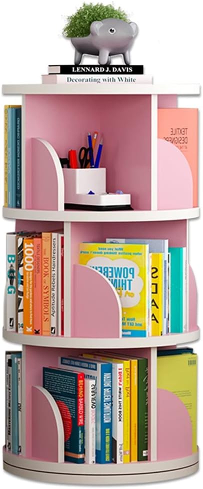 IOCCIOBB Bookcases 360° Rotate Bookshelf, Adjustable Round Office Table, Children's Floor, Cultivate Children's Interest in Reading (Color : Pink, Size : 3 Layers (46 * 95cm))