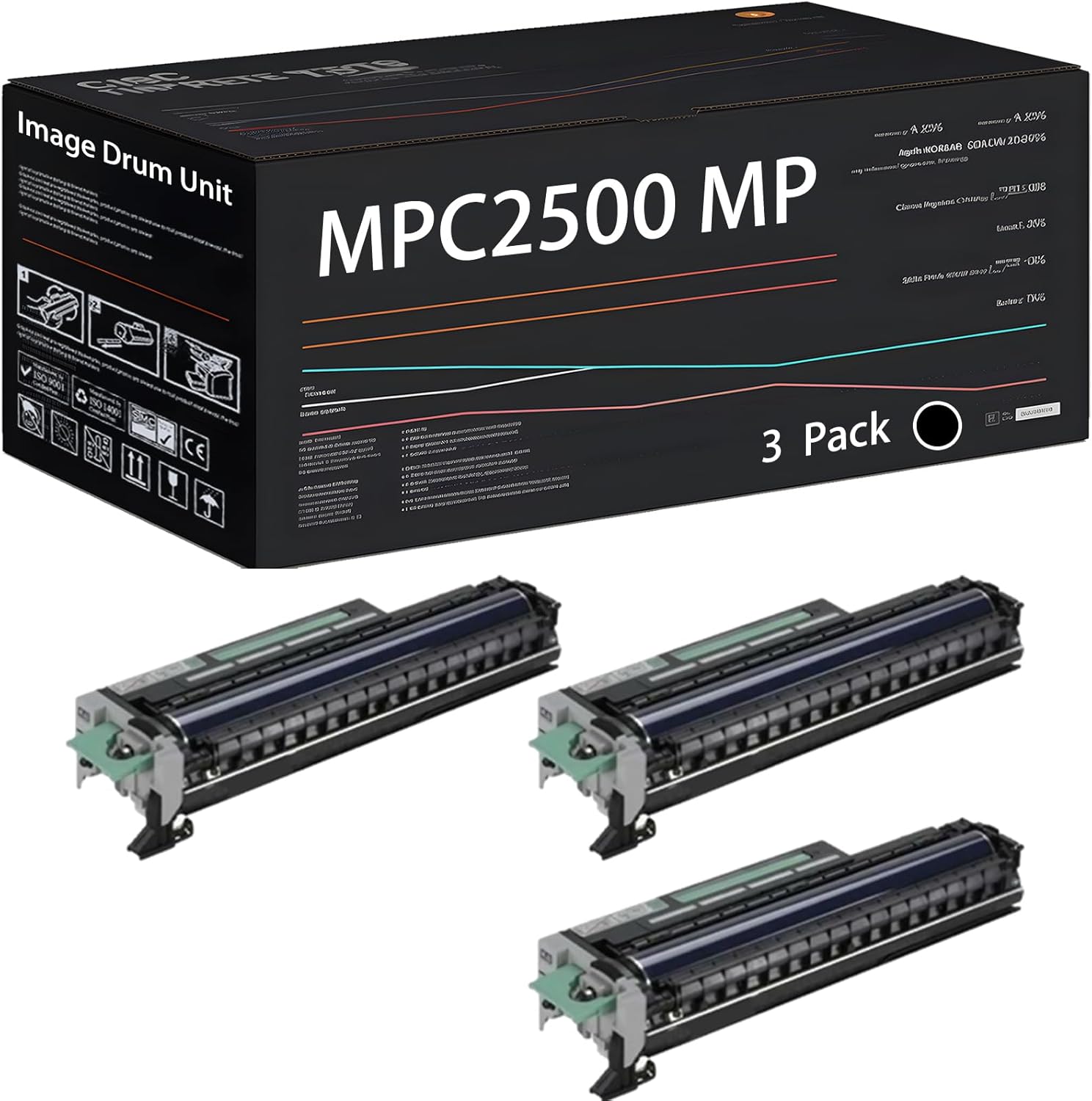 Compatible with Ricoh MPC2500 MP C2500 Image Drum Unit Work for Ricoh Aficio MP C2000 C2500 C3000 C3500 C4500 Printers, with Chip, High Yield 100000 Pages, High-Definition Printing (3 Pack Black)
