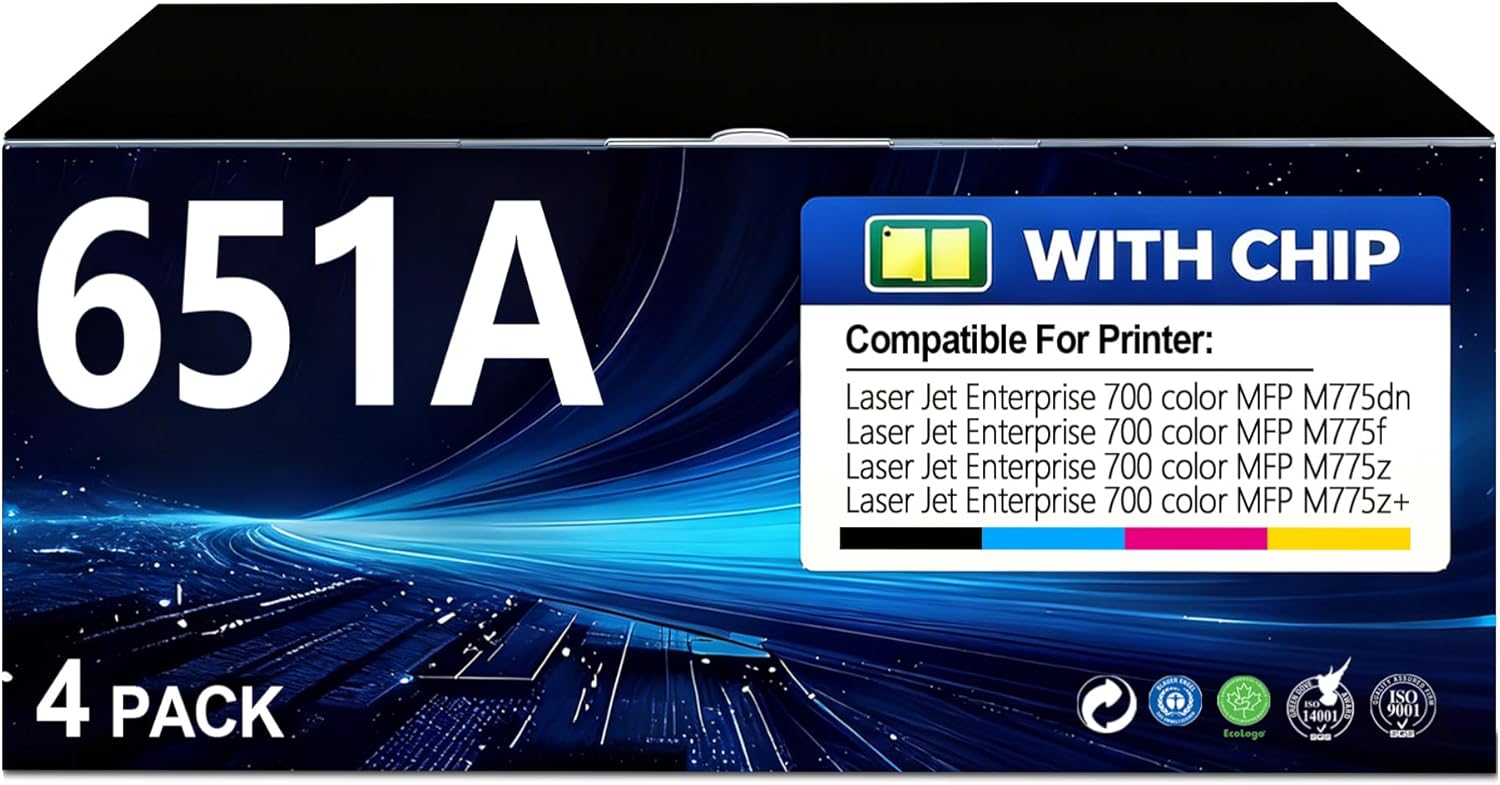 651A Toner Cartridges 4-Pack Compatible HP 651A CE340A CE341A CE342A CE343A Toner Cartridges Replacement for Laser Jet Enterprise 700 color MFP M775dn M775f M775Z M775z+ (Black/Cyan/Magenta/Yellow)