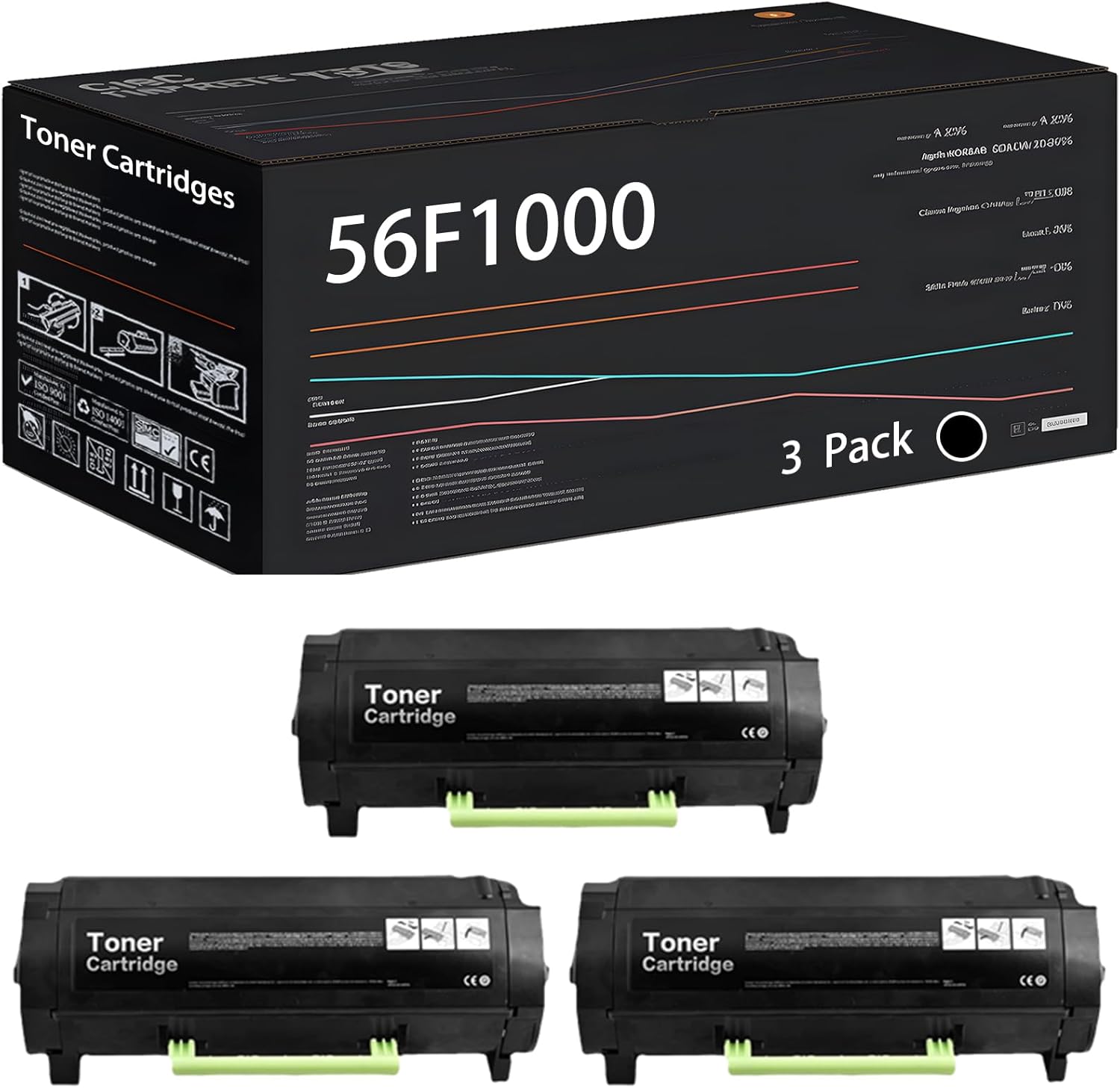 UVUMB 56F1000 Toner Cartridges Compatible for Lexmark MS321dn MS421dn MS421dw MS521dn MS621dn MS622de MX321adn Printers (3 Pack Black)