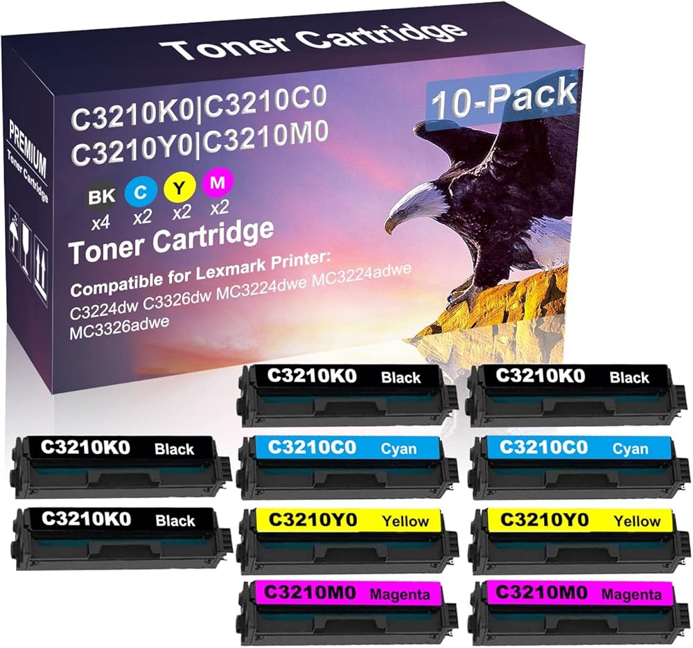 Credibility Store 10-Pack (4BK+2C+2Y+2M) Compatible High Yield C3210K0+ C3210C0+ C3210Y0+ C3210M0 Laser Printer Toner Cartridge Used for MC3224adwe MC3326adwe Printer