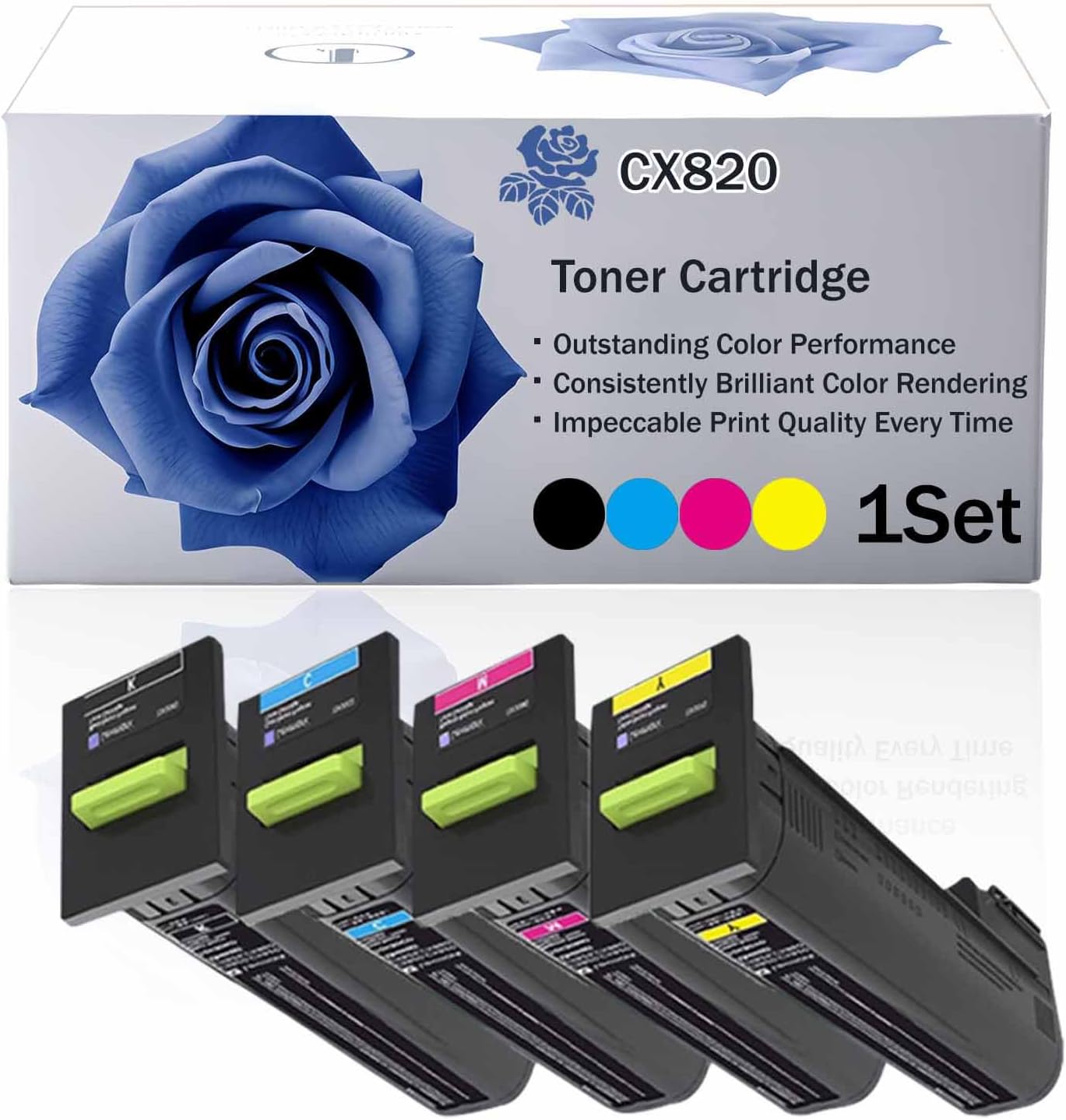 CX820 72K00KG 72K00CG 72K00MG 72K00YG High Yield Toner Cartridge Compatible for Lexmark CS820 CX820 CX860dte CS820dte CX825 Printer, Premium Print Performance for Your Office Needs (BK/C/M/Y-1SET)