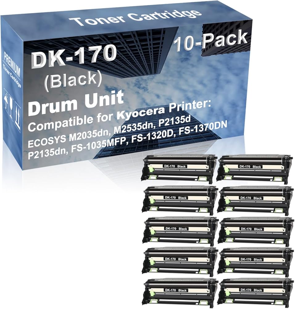 10-Pack Compatible DK170 DK150 DK1140 DK130 Drum Kit use for Kyocera ECOSYS M2035dn, M2535dn Printer (Black)