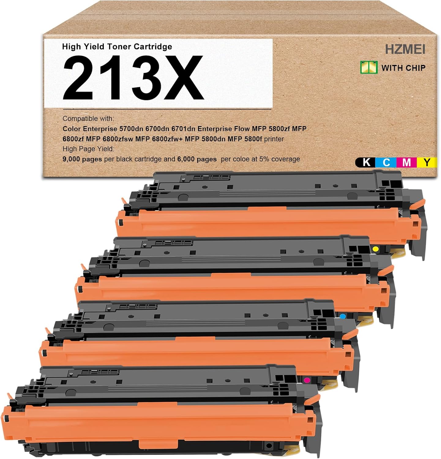 213X Toner Cartridge High Yield 213 213X W2130X Toner Compatible for HP Enterprise 5700dn 6700dn 6701dn MFP 5800f 5800dn 6800dn 5800 6800 Series Printer Ink,Black Cyan Magenta Yellow