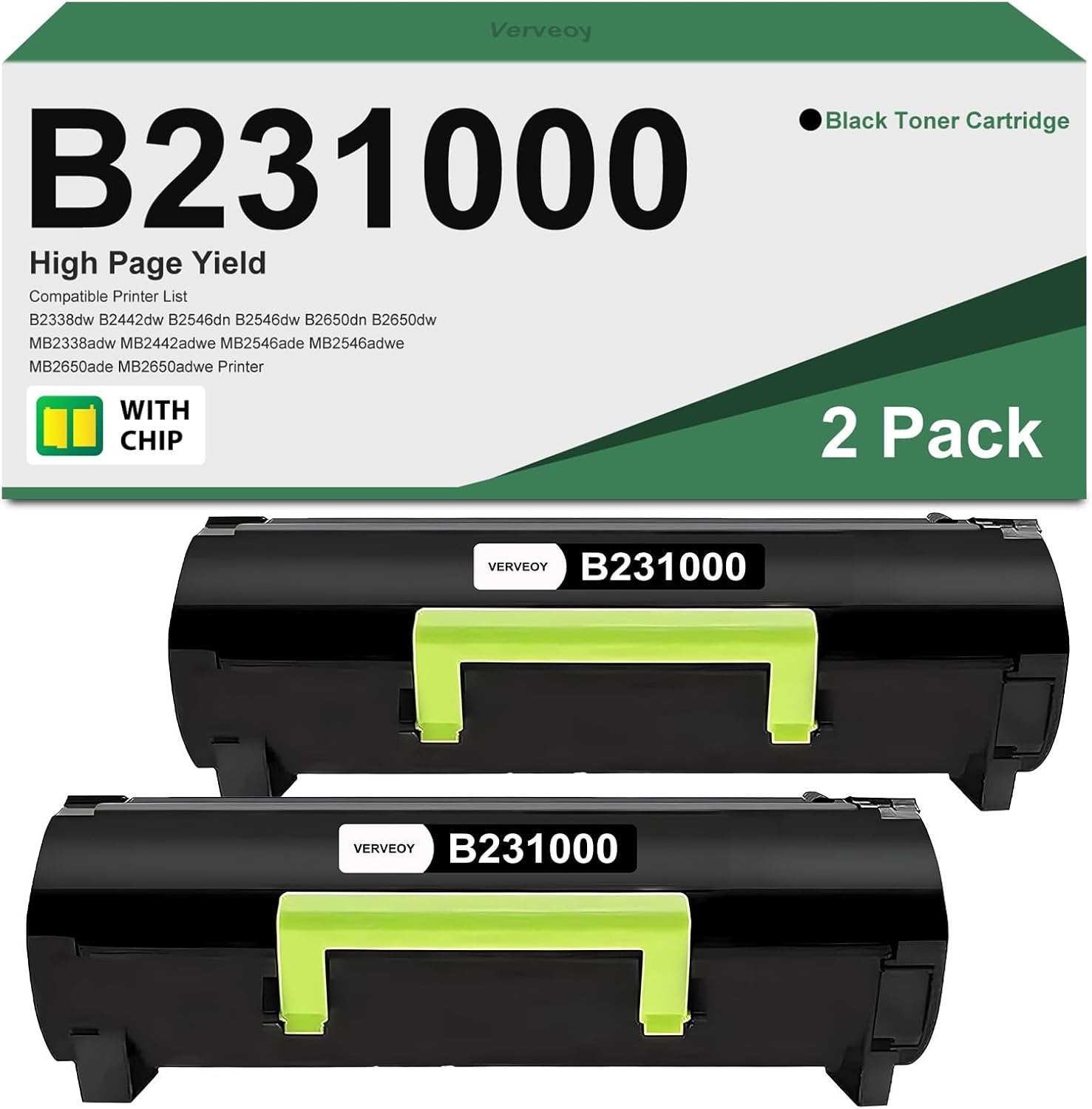 B231000 Toner Cartridge 2-Pack Replacement for Lexmark B231000 Black Print High Yield Cartridge Remanufactured for B2338dw B2650dn B2442dw B2546dw B2650dw MB2338adw MB2442adwe MB2546ade Printer