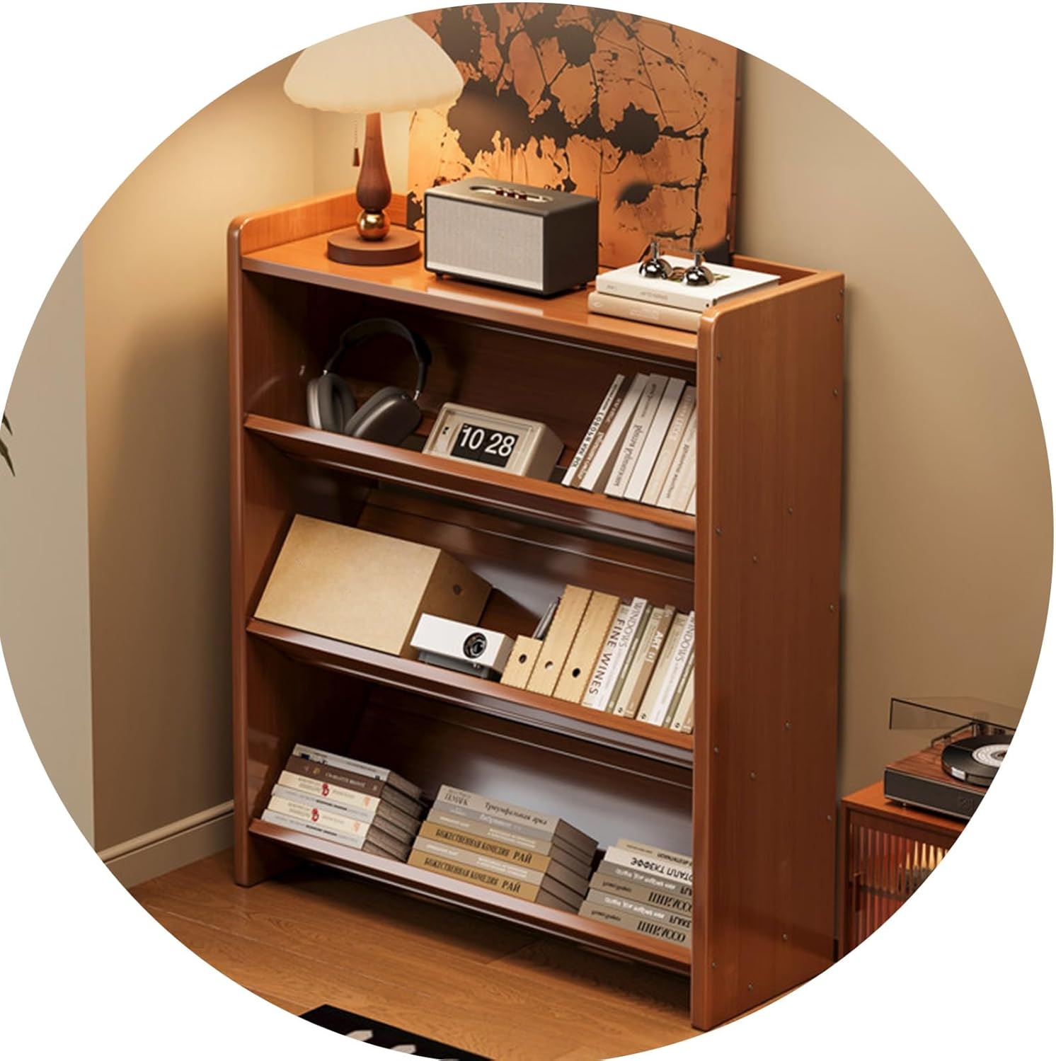 Zhsukva Simple 4 Tier Bookcase Storage Rack Corner Cabinet Against The Wall for Study/Living Room(70 * 24 * 107cm)