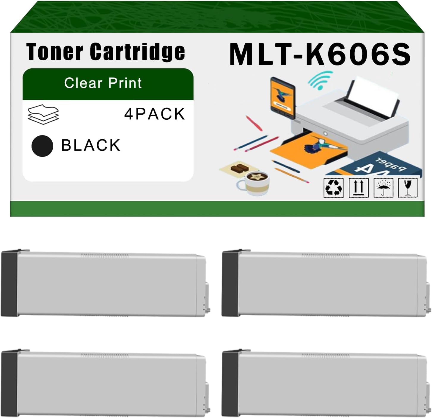 Compatible for Samsung MLT-K606S Toner Cartridge MultiXpress SCX-8030ND SCX-8040ND SCX-8240NA Printers, High Yield 45000 Pages Bright Clear Colors (4 Pack Black)
