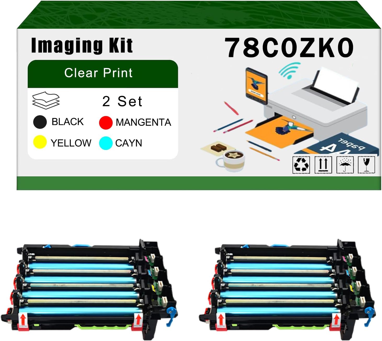 AGNNQ Compatible for Lexmark 78C0ZK0 Imaging Kit CX622ade CS521dn CX625adhe C2425dw CX522ade CS622de MC2425adw Printers, High Yield 225000 Pages Bright Clear Colors (2 Set)