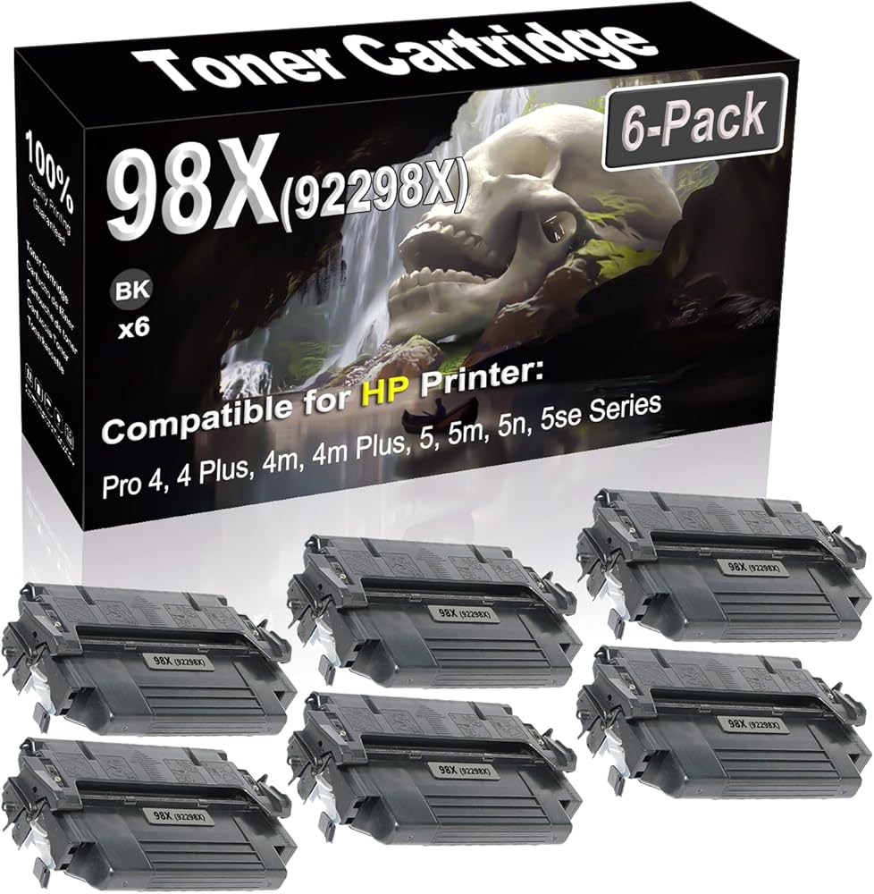 SINIYA 6-Pack (Black) Compatible High Yield 98X 92298X Laser Printer Toner Cartridge use for Pro 4, 4 Plus, 4m, 4m Plus, 5, 5m, 5n, 5se Printer