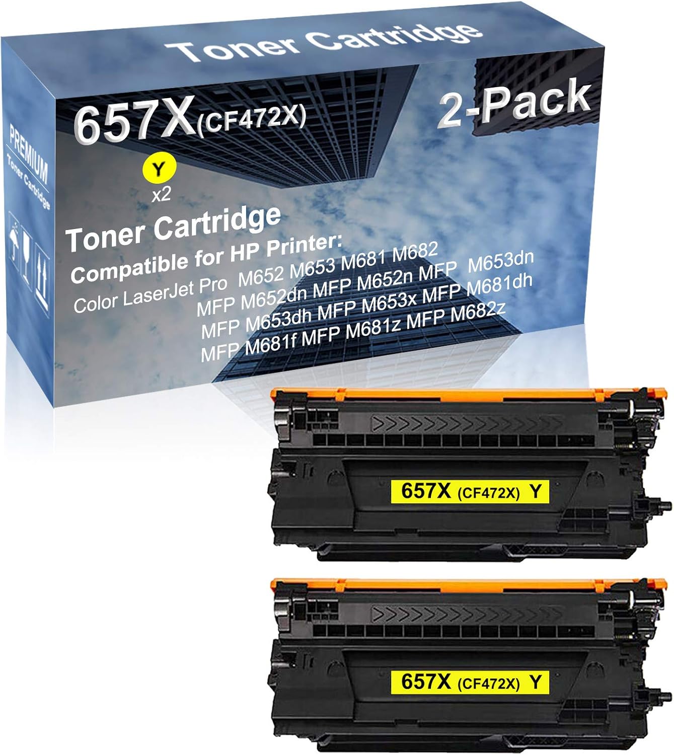 2-Pack (Yellow) Compatible High Capacity 657X (CF472X) Toner Cartridge use for M652, M653, M681, M682, MFP M652dn Printer