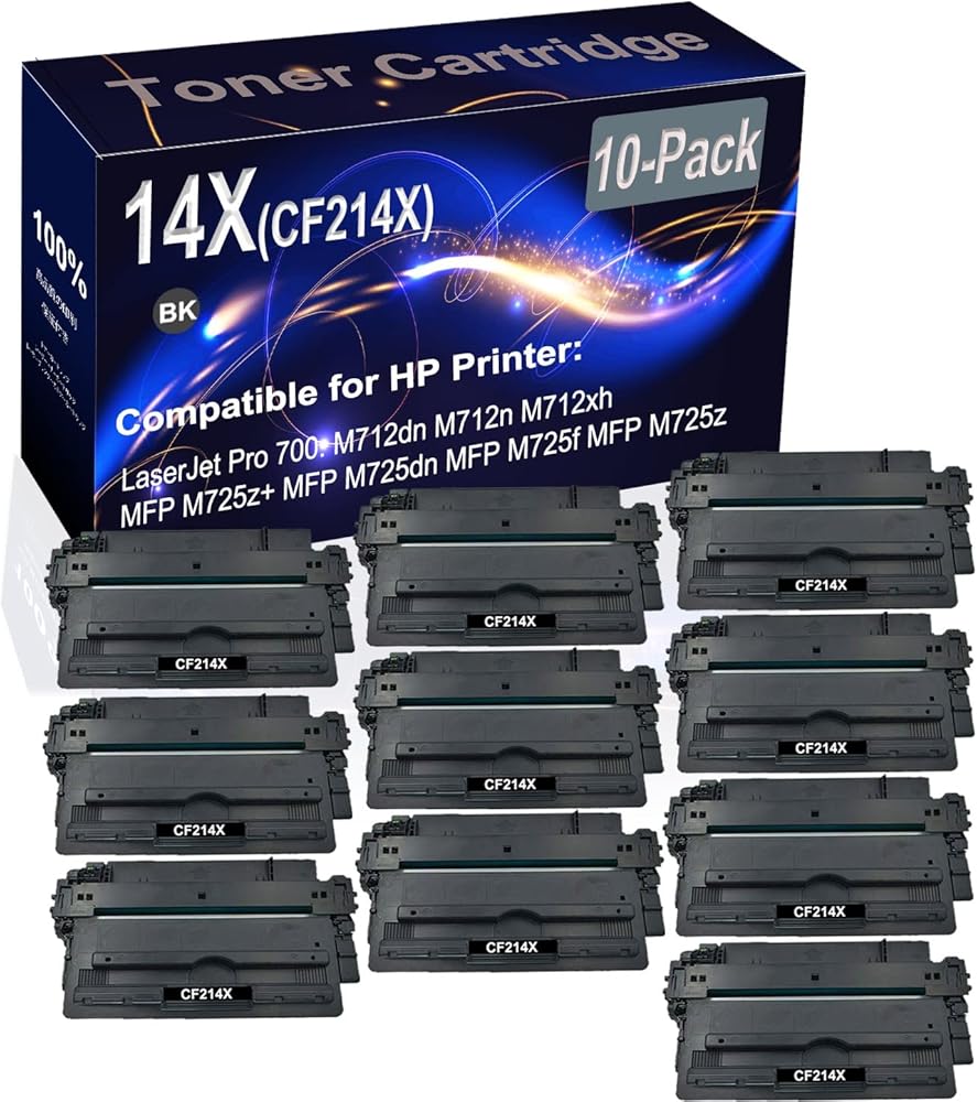 10-Pack (Black) Compatible High Yield 14X CF214X Printer Cartridge use for HP M712dn M712n M712xh M725dn M725f M725z M725z+ Printer