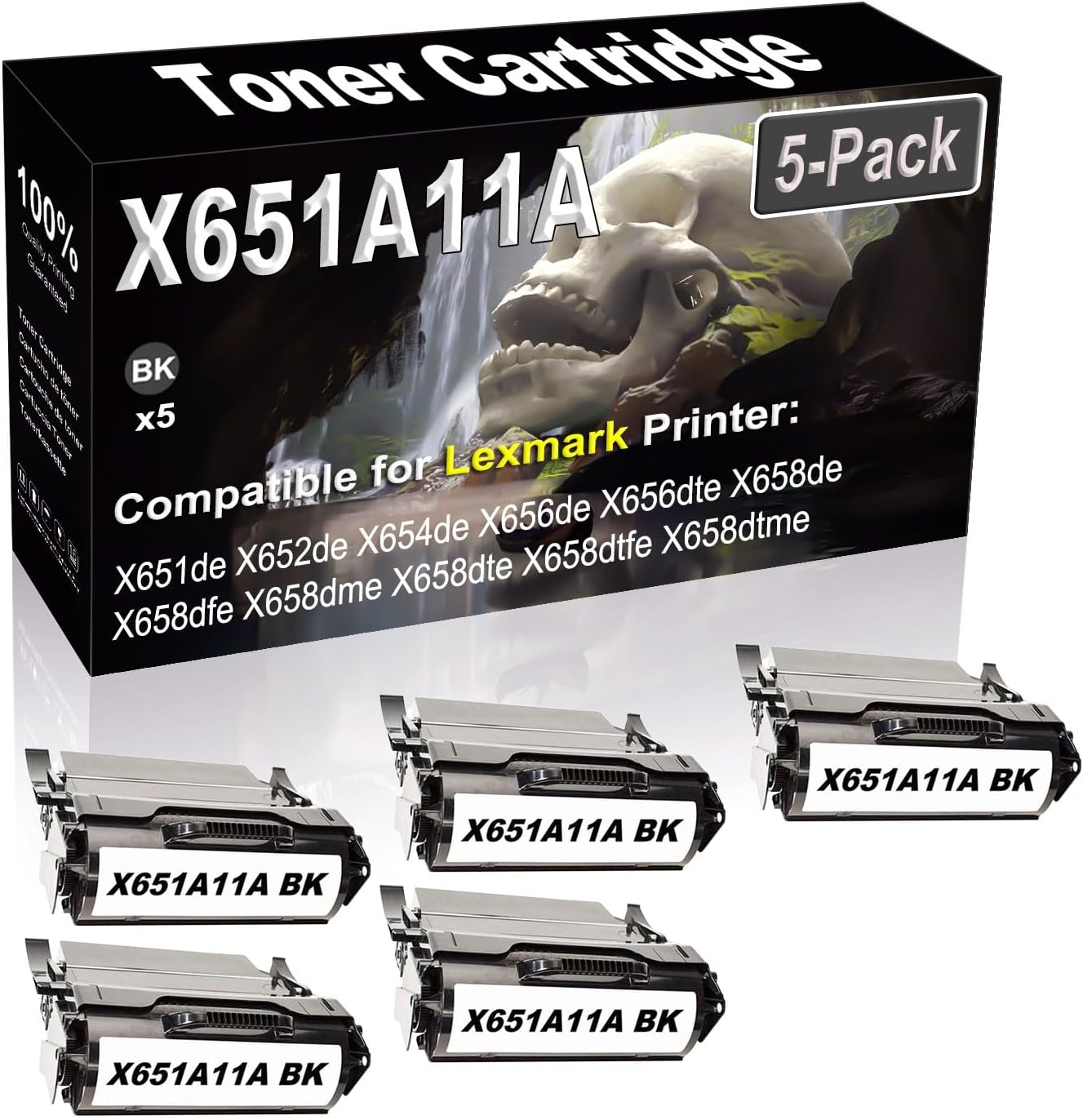 SINIYA 5-Pack (Black) Compatible X651de X652de X654de X656de X656dte X658de Laser Printer Cartridge (High Capacity) Replacement for X651A11A Printer Cartridge