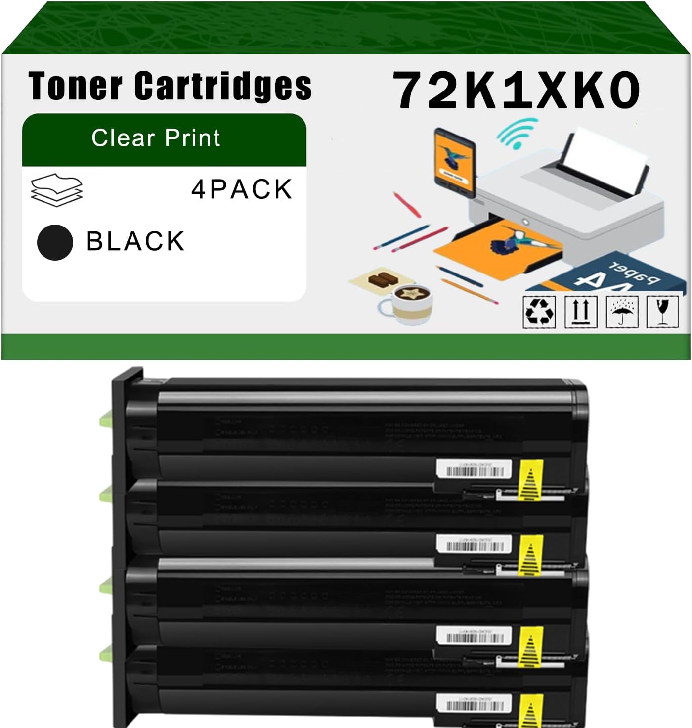 Compatible for Lexmark 72K1XK0 Toner Cartridges 82K0H20 82K0H30 82K0H40 CX825de CX825dte CX825dtfe CX860dte CX860de Printers, High Yield 43000 Pages Bright Clear Colors (4 Pack Black)