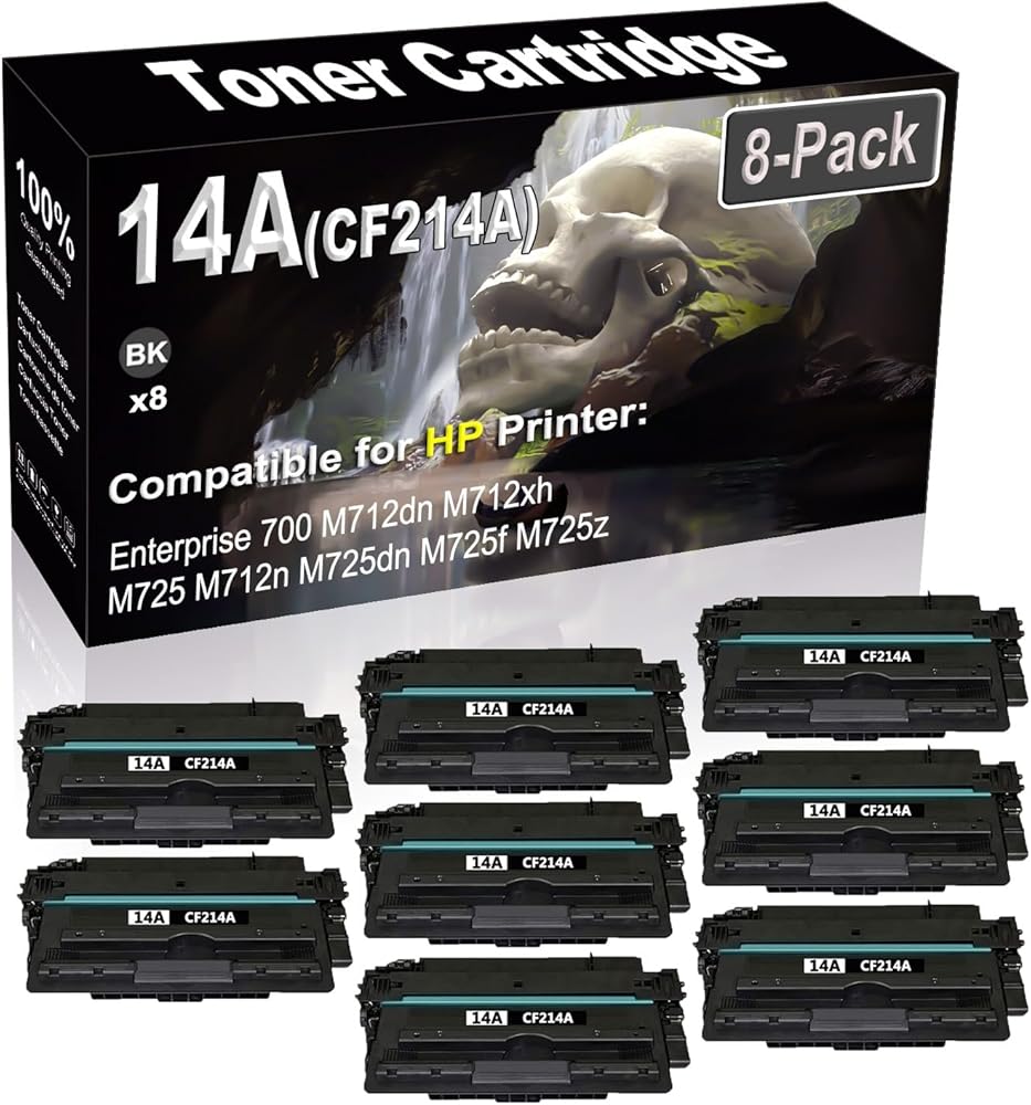 SINIYA 8-Pack (Black) Compatible Enterprise 700 M712dn M712xh M725 M712n M725dn Laser Printer Cartridge (High Capacity) Replacement for 14A CF214A Printer Cartridge