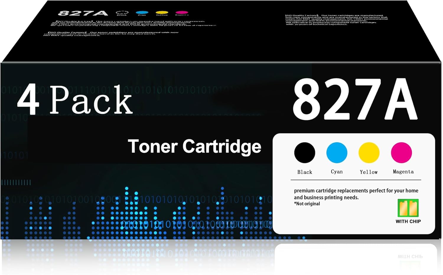827A Toner Cartridges High-Yield With Chip (4 Pack) Replacement for HP 827A CF300A CF301A CF303A CF302A Toner Color Enterprise Flow MFP M880 M880z M880z+ NFC Printers | Black Cyan Magenta Yellow