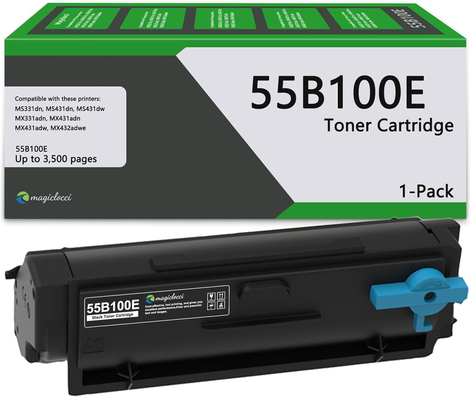 55B100E Toner Cartridge Black(1Pack, 3,500 Pages) - Compatible Replacement for Lexmark 55B100E Toner Cartridge Work for MS331 MS431 MX331 MX431 MX432 Printer