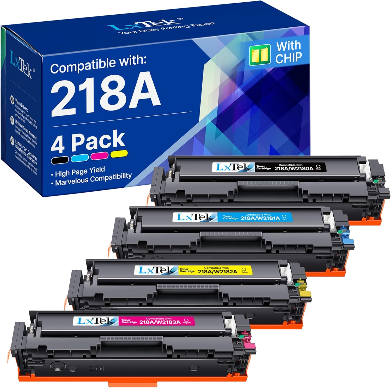 LxTek 218A/X Toner Cartridges (with Chip) High Yield Compatible Replacement for HP 218A Toner Cartridges 4 Pack for HP Color LaserJet Pro MFP 3301fdw/cdw/sdw 3201dw W2180A/X (BCMY, 4-Pack)
