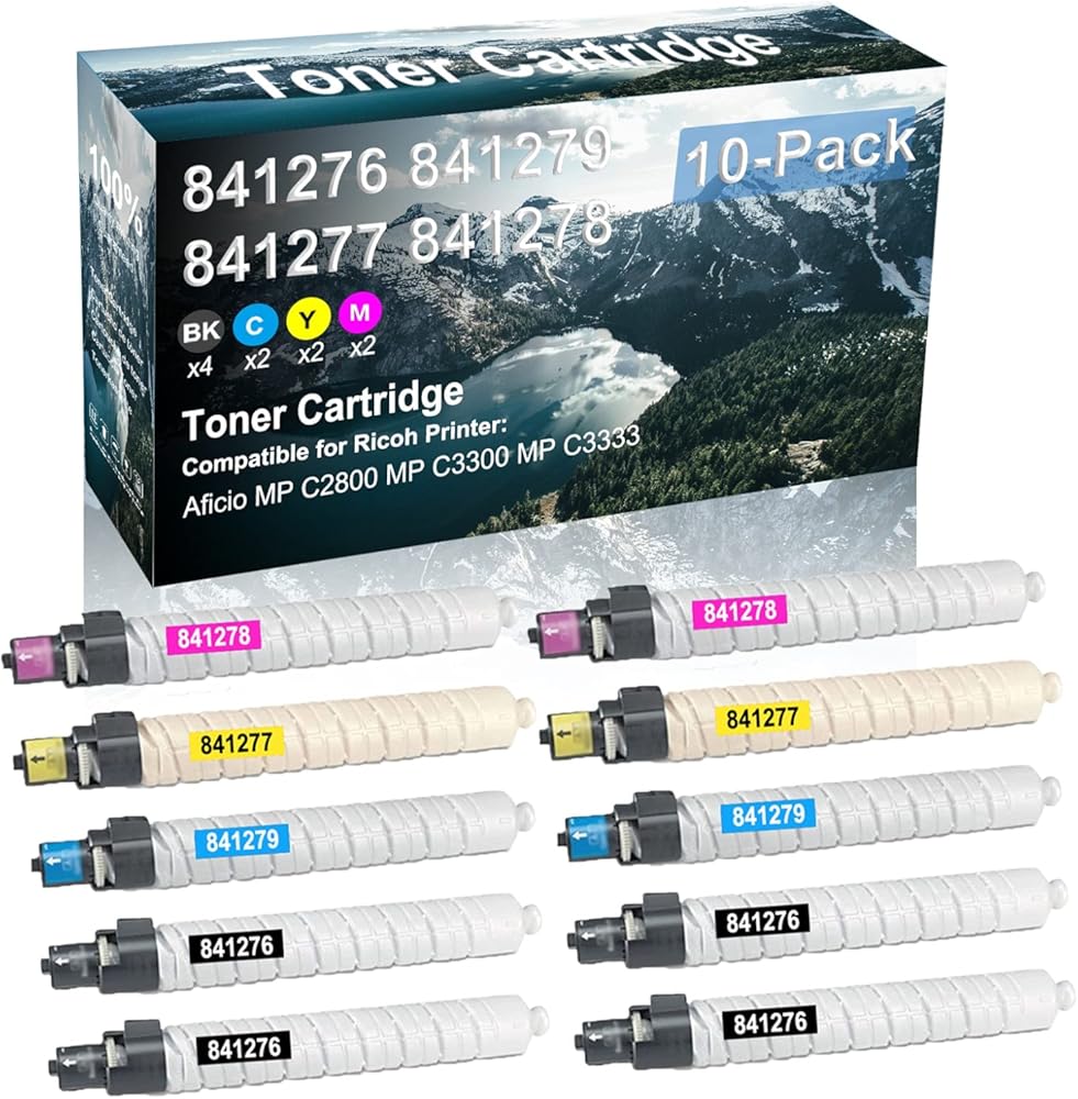 Credibility Store 10 Pack (BK+C+Y+M) Compatible 841276 841279 841277 841278 Laser Printer Cartridge High Yield Use for Ricoh Aficio MP C2800 MP C3300 MP C3333 Printer