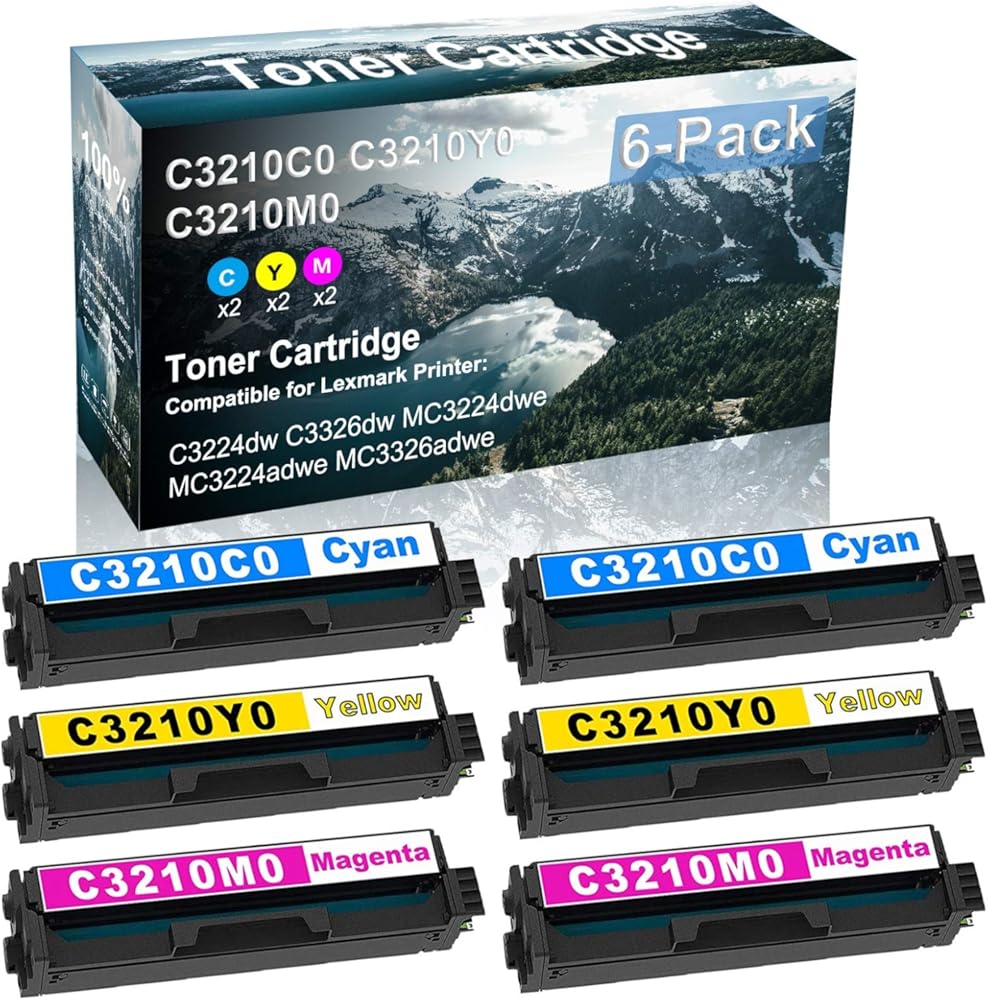 Credibility Store 6 Pack (C+Y+M) Compatible C3210C0 C3210Y0 C3210M0 Laser Printer Toner Cartridge High Yield Use for C3224dw C3326dw MC3224dwe MC3224adwe MC3326adwe Printer