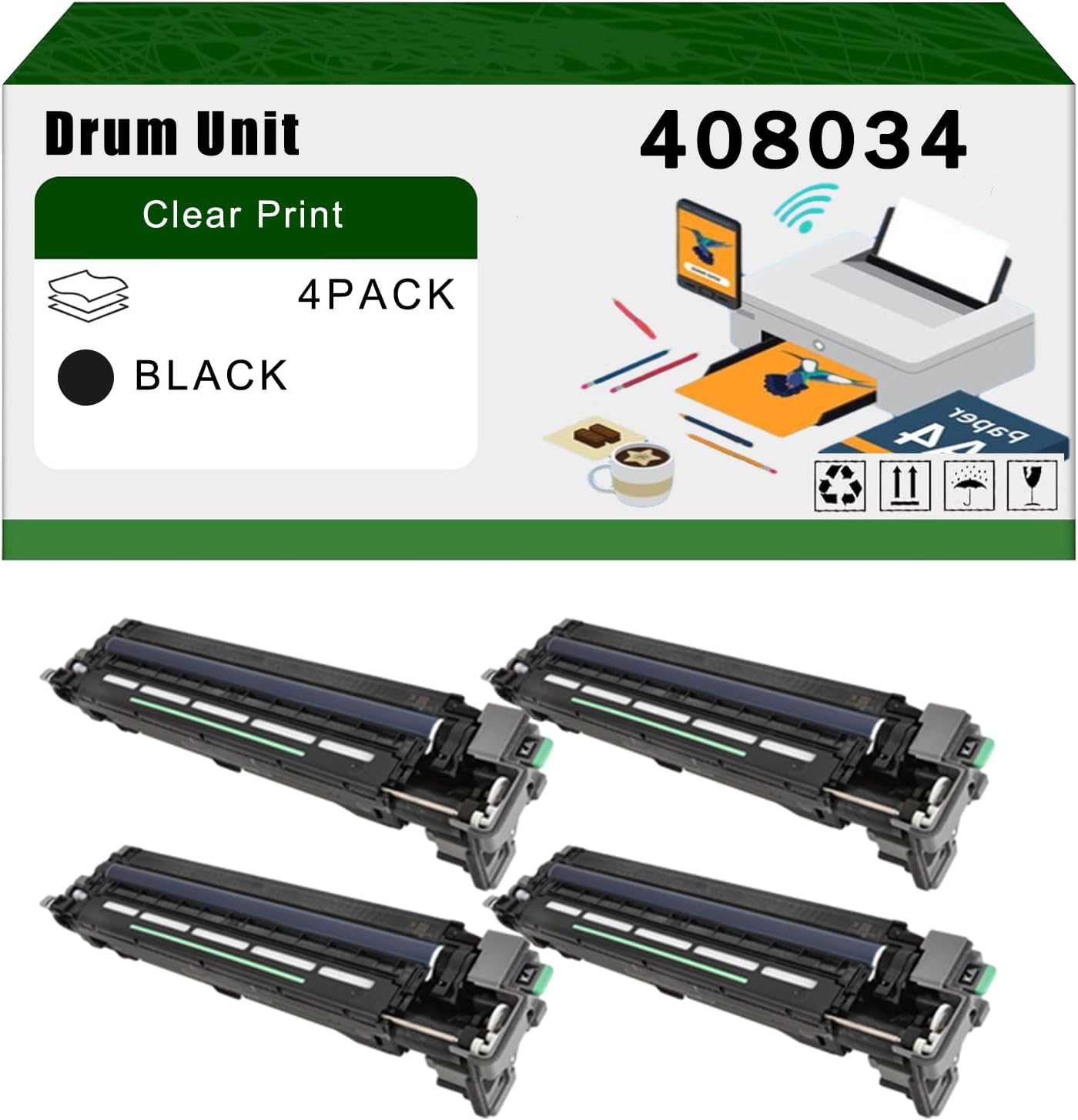AGNNQ Compatible for Ricoh 408034 Drum Unit SP C840dn C842dn Printer, High Yield 70000 Pages Bright Clear Colors (4 Pack Black)