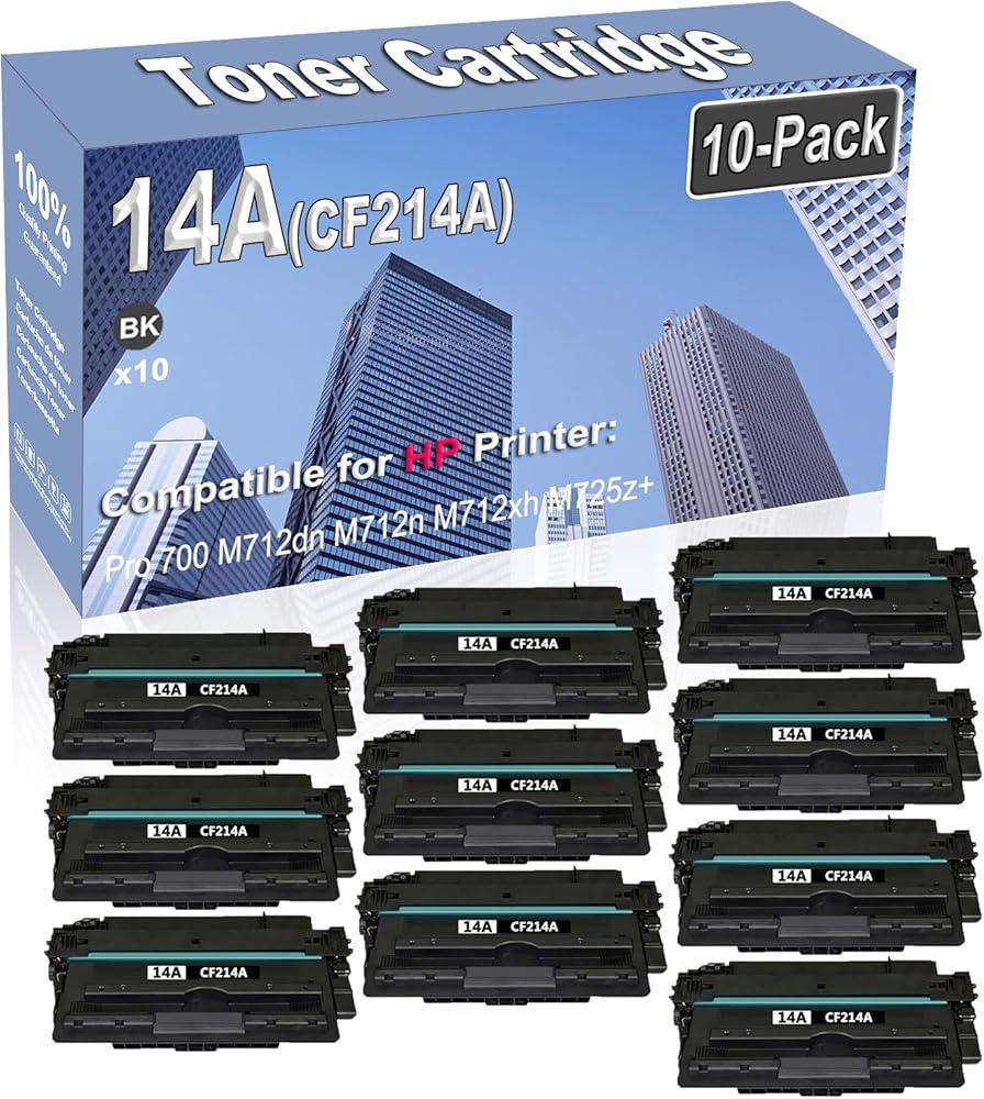 10-Pack Compatible High Capacity 14A CF214A Printer Cartridge use for HP Pro 700 M712dn M712n M712xh M725z+ MFP M725dn M725f M725z Toner Cartridge (Black)