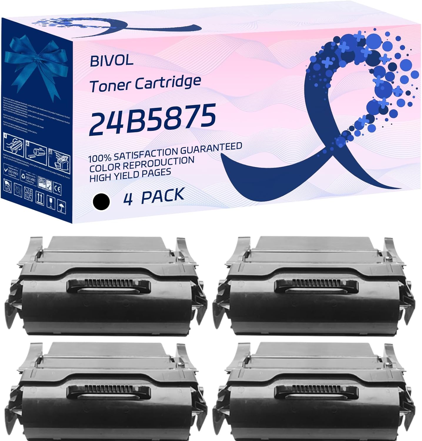 BIVOL 24B5875 Toner Cartridge Compatible for Lexmark XS658dfe MFP XS658dme MFP Printers, with Chip, High Yield 40000 Pages, Vivid Colors (4 Pack Black)