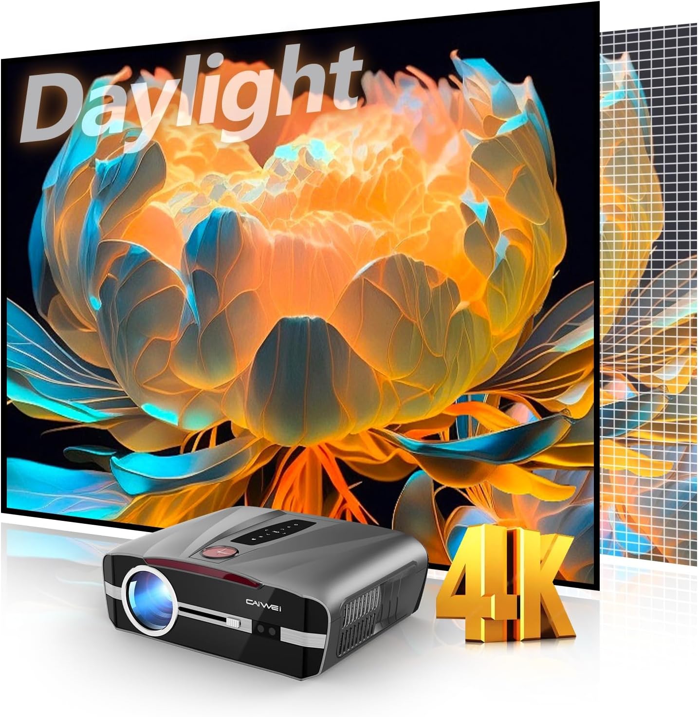Daylight Projector 4K Ultra HD 2300 High ANSI Smart Home Theater with WiFi 6, Bluetooth, NFC, Streaming Apps, Bright Daytime Proyector, HDR10+, Auto Focus, HDMI 2.1 ARC USB for Movie Video Gaming CIVE