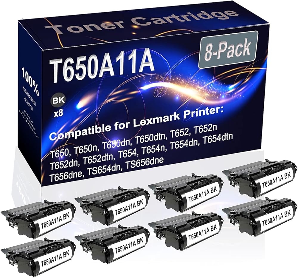 Kolasels 8-Pack (Black) Compatible T650A11A Printer Toner Cartridge (High Capacity) fit for T650 T650n T650dn T650dtn T652 T652n Printer