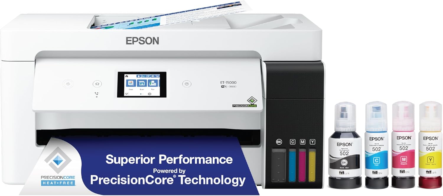 Epson EcoTank ET-15000 Wireless Color All-in-One Supertank Printer with Scanner, Copier, Fax, Ethernet and Printing up to 13 x 19 Inches (Renewed Premium),White