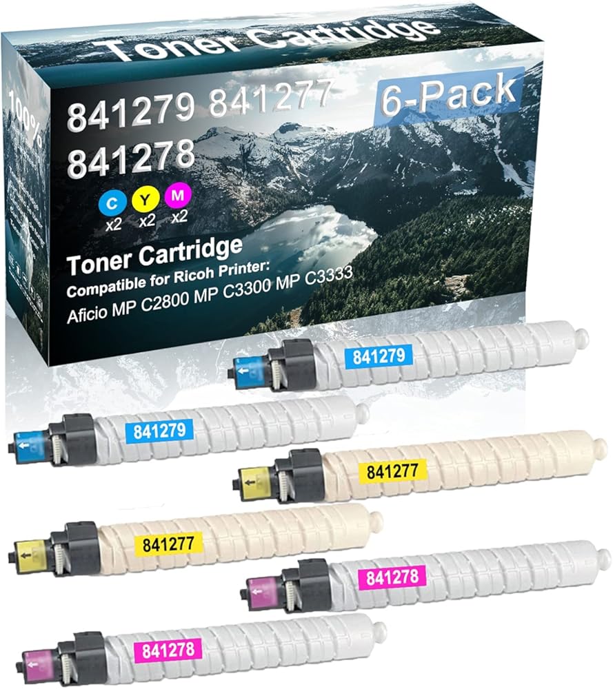 Credibility Store 6 Pack (C+Y+M) Compatible (High Yield) Aficio MP C2800 MP C3300 MP C3333 Printer Toner Cartridge Replacement for Ricoh 841279 841277 841278 Toner Cartridge