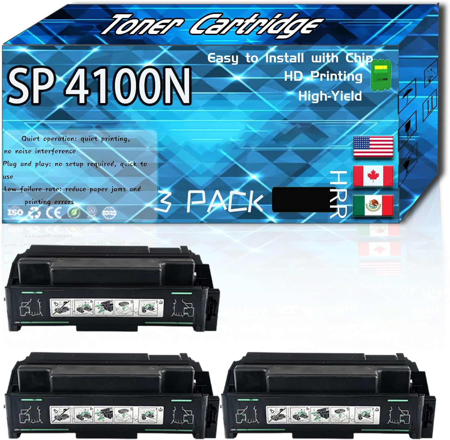 CEECN Compatible for Ricoh SP 4100N Replacement Toner Cartridge Used with Aficio SP 4100SF SP 4110N SP 4210N SP 4310N Printers, High Production Multiple Options (3 Pack Black)