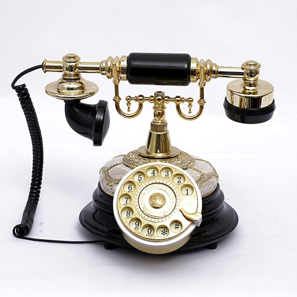Vintage Telephone Landline Rotary Dial Telephone Pastoral Antique European Nostalgic Telephones Retro Fixed House Home Phones Handset Office Decoration Collection Corded Telephone