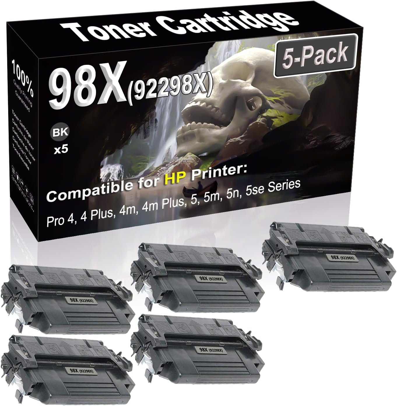 SINIYA 5-Pack (Black) Compatible Pro 4, 4 Plus, 4m, 4m Plus, 5, 5m, 5n, 5se Laser Printer Cartridge (High Capacity) Replacement for 98X 92298X Printer Cartridge